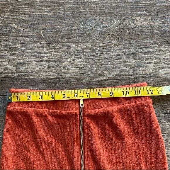 Forever 21 Ribbed Skirt Orange Gold Double Zipper Small Stretchy - Picture 7 of 9